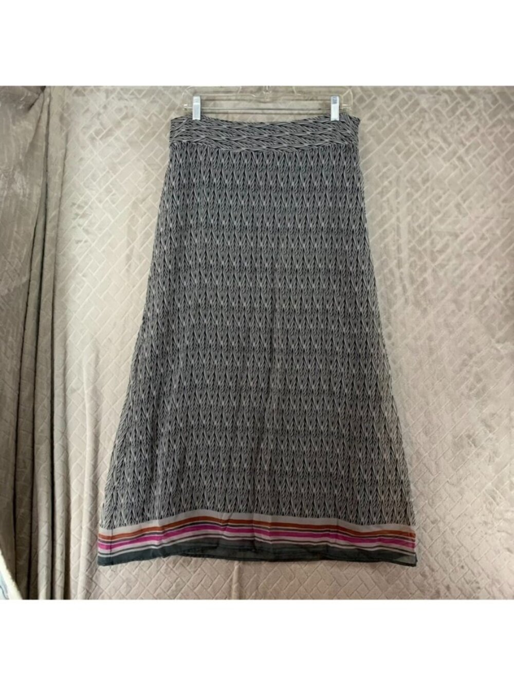 Johnathan Martin Skirt Womens Medium Gray Geometric Boho A Line Long Maxi